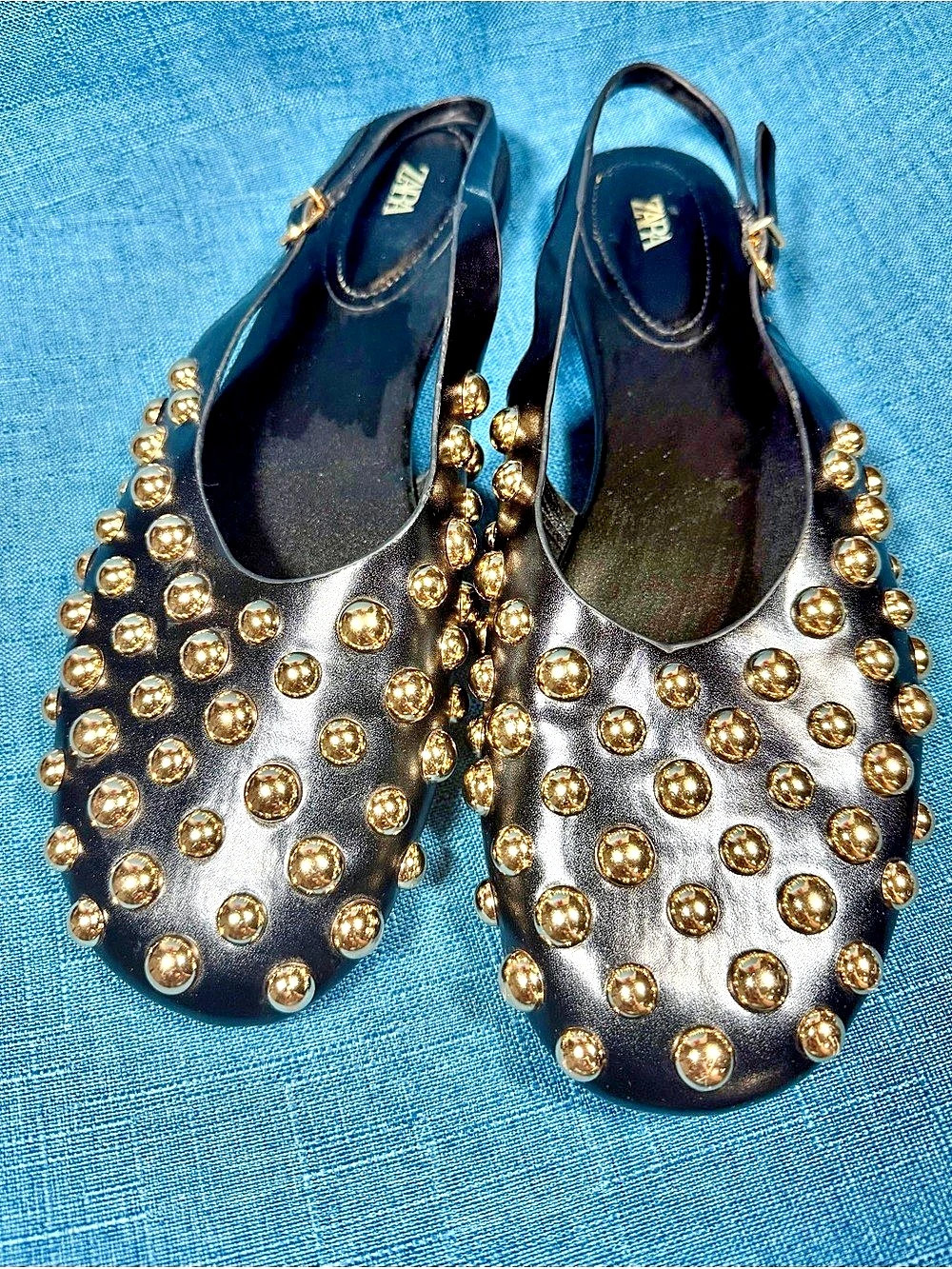 Zara Studded Slingback Flats in Black EU 40